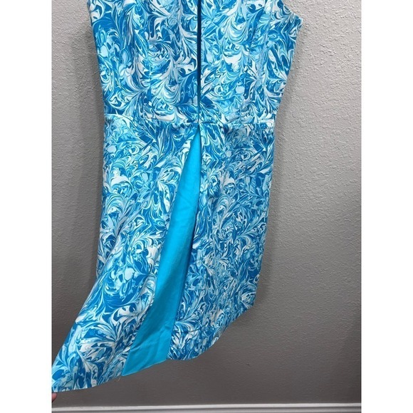 MICHAEL KORS BLUE WHITE PLEATED FRONT HIGH NECK SLEEVELESS DRESS Size 4 - Picture 5 of 14